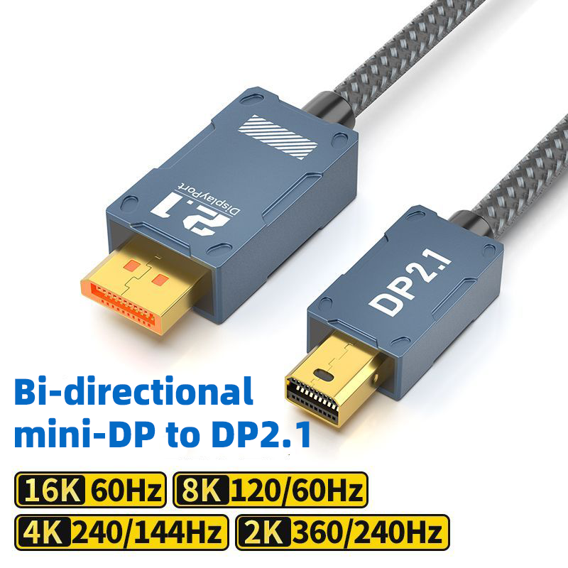 16K Mini DisplayPort to DisplayPort 2.1 Cable 8K 120Hz 4K 240Hz 80Gbps Bi-Directional DP to Mini DP for Gaming Laptop MacBook