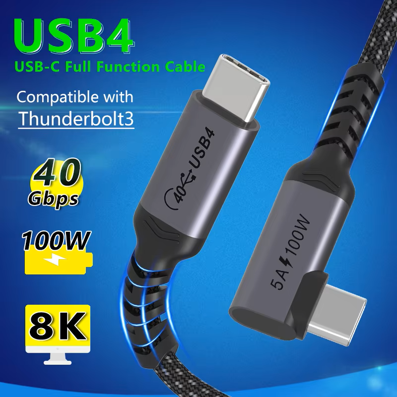 USB4 Gen3 Type C to Type C Cable 0.2m 0.7m 1m USB C Cable 40Gbps 100W 5A Fast Charging Compatible Thunderbolt3 Coaxial Data Cable