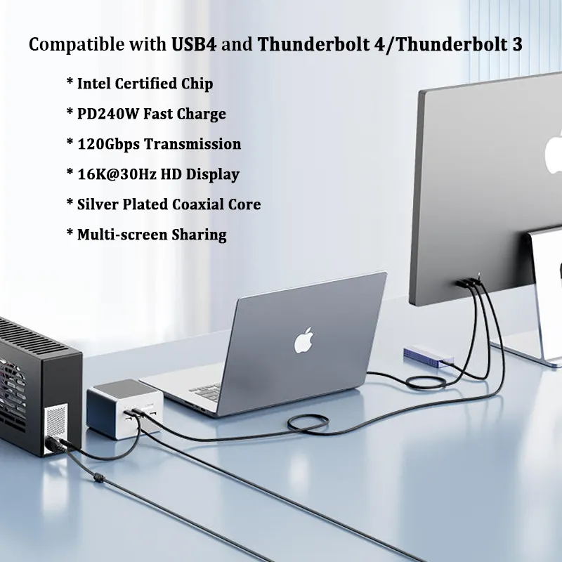 Newest Thunderbolt 5 Cable Compatible with USB4v2 80G Full-Featured 0.5 to 2.0m 80Gbps 120Gbps 16K PD240W USB C to C Power Cable