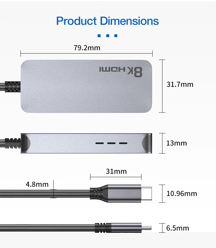 USB Hubs Type C to HDMI Converter 8K 60Hz 4K 120Hz Adaptor USB C Male to HDMI Female Adapter USB Docking Station