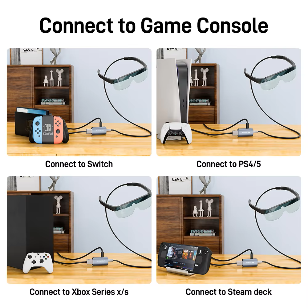 HDMI-Compatible to Type-C Converter 4K60HZ HDTV to USB C Adapter Compatible with RayNeo, XREAL Air, Rokid Air, Steam Deck Base