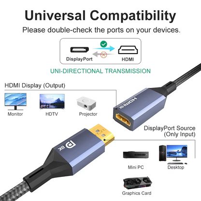 Displayport to HDMI Adapter 8K DP 1.4 to HDMI Adapters Male to Female 8K60HZ 4K120HZ Display Port Converter for Dell Lenovo Laptops