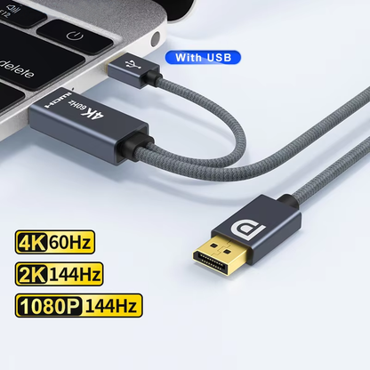 4K 60Hz HDMI to DP Cable HDMI To Display Port Converter with USB Power Port Audio Video Cord Unidirectional HDMI to DP1.2 Adapter Cable