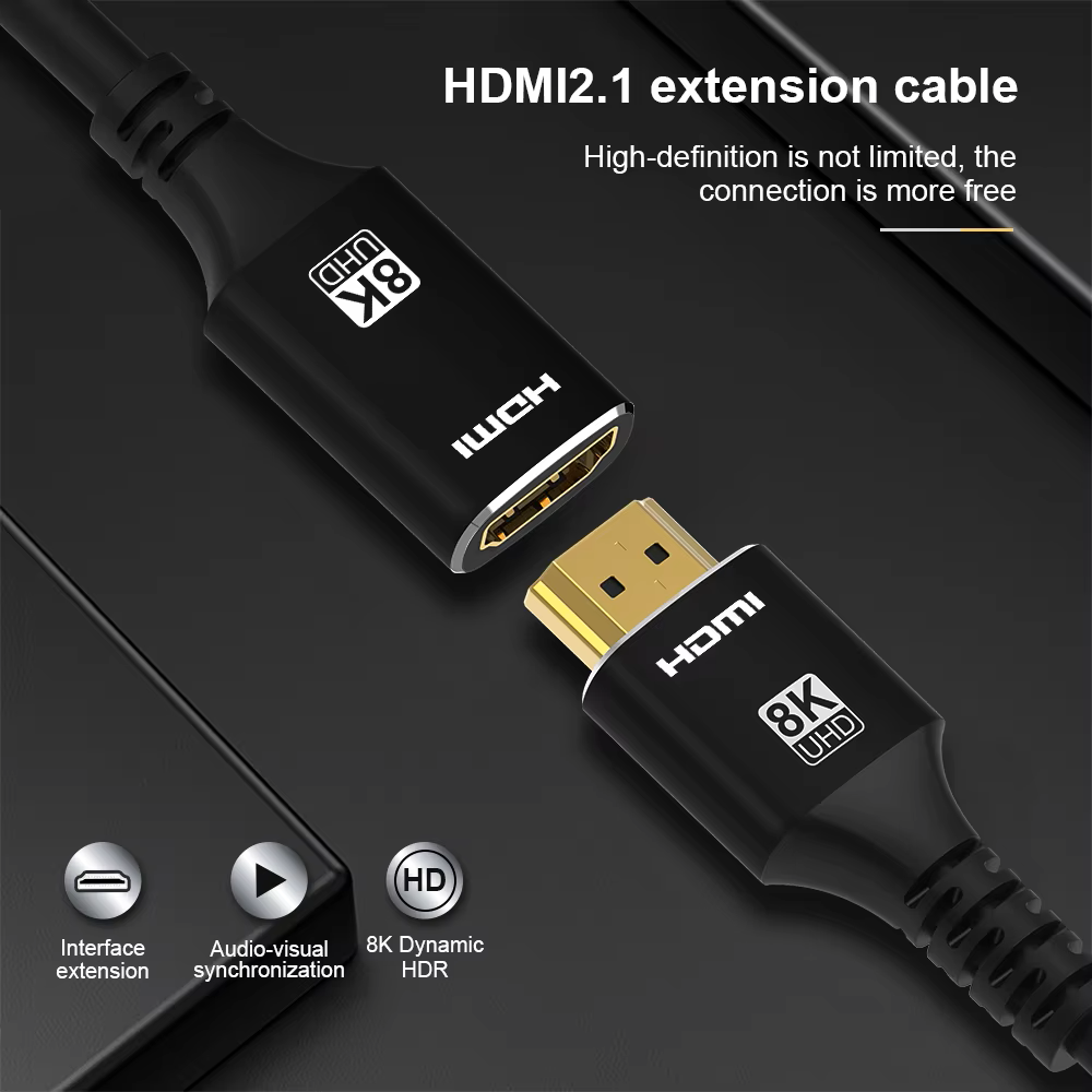 0.5m to 3m 8K AM to AF Certified HDMI 2.1 Extension Cord Male to Female Ultra HD 48Gbps High Speed HDMI Adapter Cable