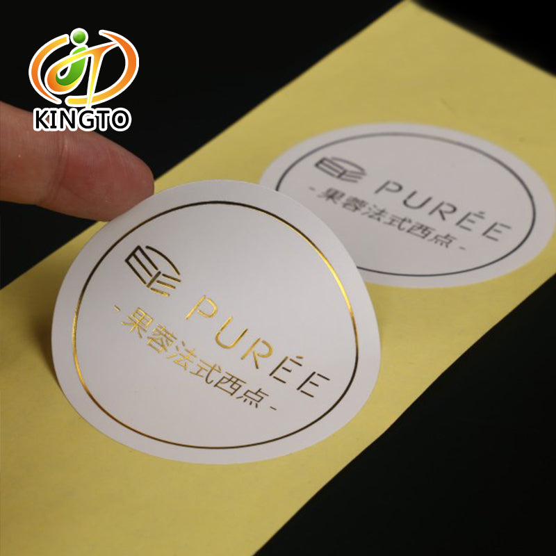 High quality art paper adhesive sticker with gold stamping KingTo