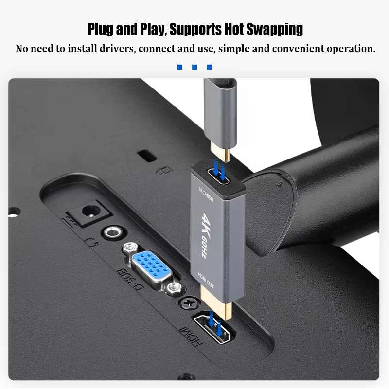 Portable USB 3.1 Type C to HDMI Adaptor 8K 60Hz HD HDMI Male and Type C Female Converter USB C Female to HDMI Adapter