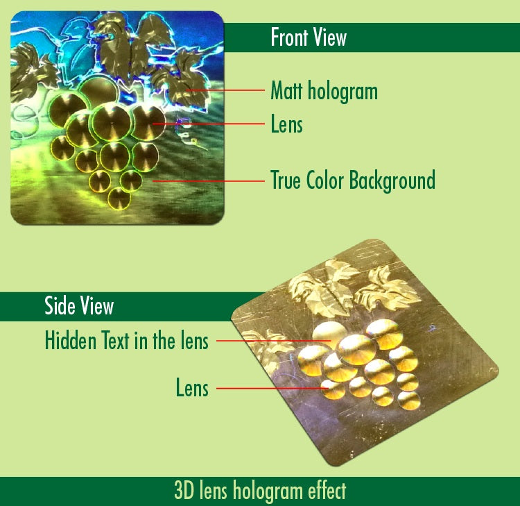 Factory Directly Sell Spot-color Printing Hologram Laser Sticker Label With 3D Mirror Lens New Technology