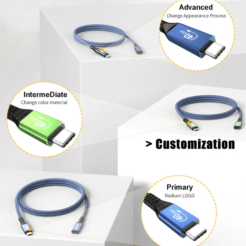 USB4 Extension Cable 0.2m 0.5m 0.8m Compatible Thunderbolt 3 Type-C M/F PD100W 5A 40Gbps Fast Charging Data Cable