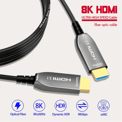 0.5m to 100m AOC HDTV 2.1 Cable Luxury Engineering Grade Optical Fiber Cable Male to Male cable HDMI2.1 48Gbps Stable 7680*4320@60Hz