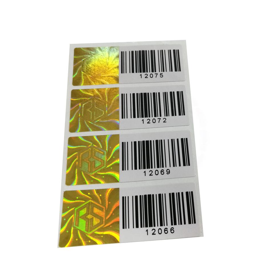 Golden holographic film security sticker laser hologram stickers label with barcode