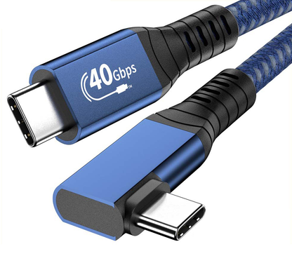 90 Degree Elbow Right Angle Male to Male USB4 Data Cable 40Gbps Compatible Thunderbolt 3 PD100W Nylon Braided Type C to C 5A Fast Charging Cable