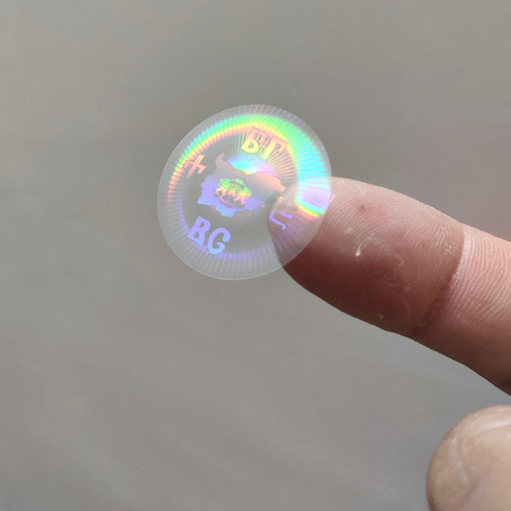 Anti-counterfeiting transparent round overlay hologram sticker with custom logo